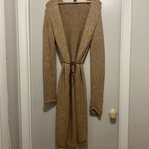 WMS LONG OPEN SWEATER W/SKINNY BROWN LEATHER BELT